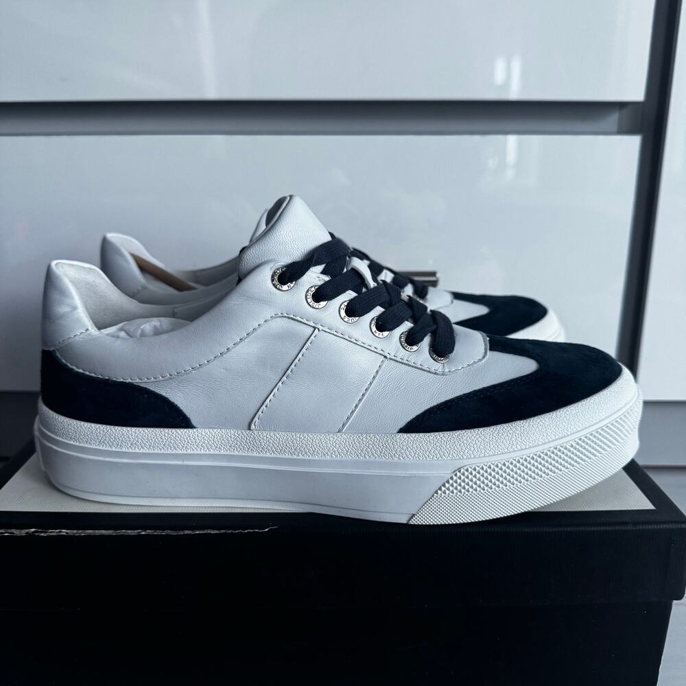 J/Slides NYC Gabbie Leather & Suede Sneakers - White / Navy - Size 8.5